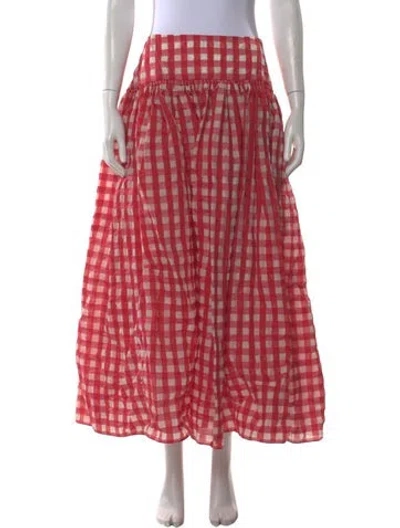 Pre-owned Alaïa Plaid Print Midi Length Skirt W/ Tags In Red