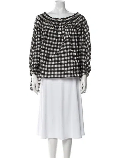 Pre-owned Alaïa Plaid Print Off-the-shoulder Top In Black