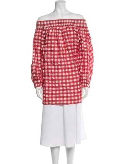 Pre-owned Alaïa Plaid Print Off-the-shoulder Top In Red