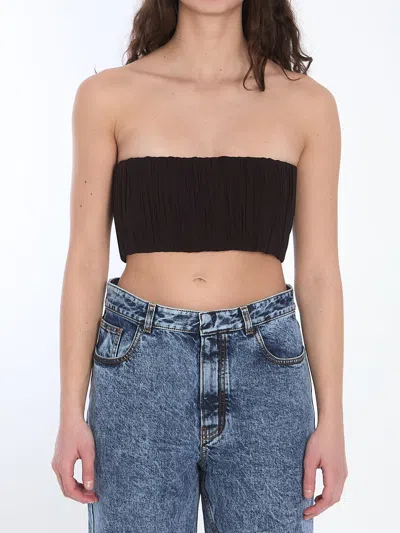 Alaïa Pleated Crepe Bandeau Bra In Brown