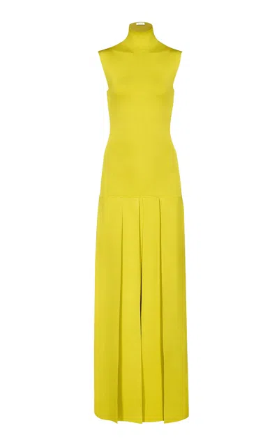 Alaïa Pleated Knit Maxi Dress In Yellow