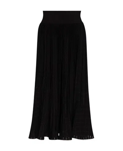 Alaïa Pleated Knitted Midi Skirt In Black