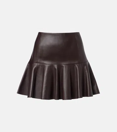 Alaïa Pleated Leather Miniskirt In Brown