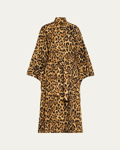 Alaïa Pleated Leopard-print Nylon Belted Trench Coat In Brown