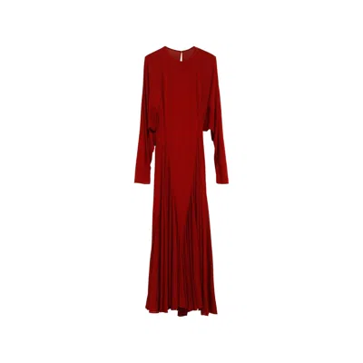 Alaïa Pleated Long-sleeve Maxi Dress In Brown