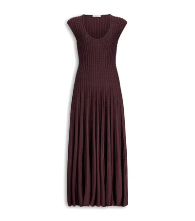Alaïa Pleated Midi Dress In Brown