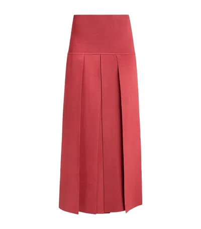 Alaïa Pleated Midi Skirt In Red