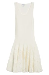 Alaïa Flared Skater Mini Dress With Lace Detail In Blanc