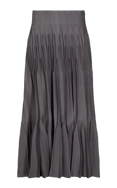 Alaïa Pleated Silk-blend Midi Dress In Brown