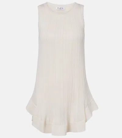 Alaïa Pleated Silk Minidress In White