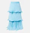 Alaïa Tiered Pleated Knitted Midi Skirt In Blue