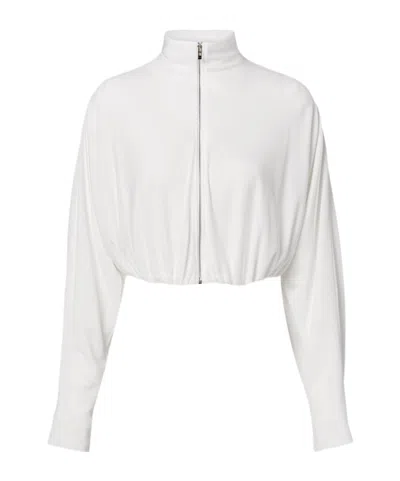 Alaïa Pleated Turtleneck Zip-up Jacket In White