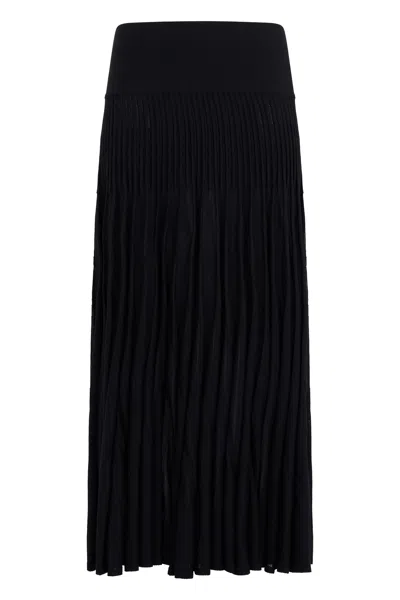 Alaïa Pleated Virgin Wool Skirt In Black