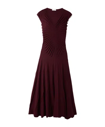 Alaïa Pleated Wool Midi Dress In Burgundy