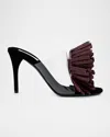 Alaïa Plexi Asymmetric Leather Flower Sandals In Purple
