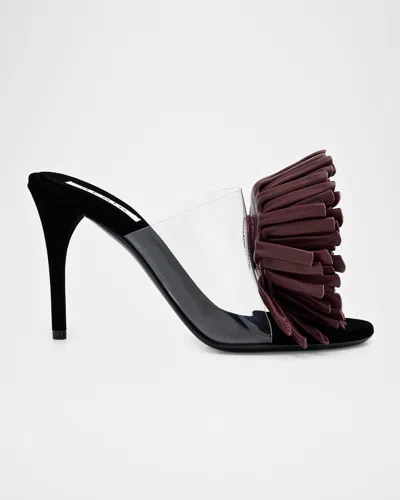 ALAÏA PLEXI ASYMMETRIC LEATHER FLOWER SANDALS