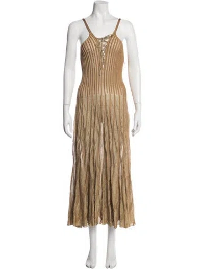 Pre-owned Alaïa Plunge Neckline Long Dress W/ Tags In Gold/metallic