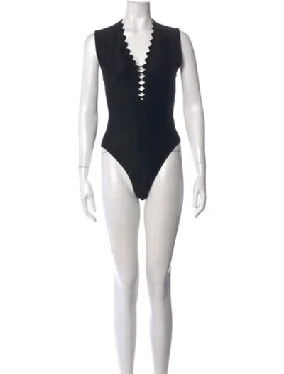 Pre-owned Alaïa Plunge Neckline Sleeveless Bodysuit In Black