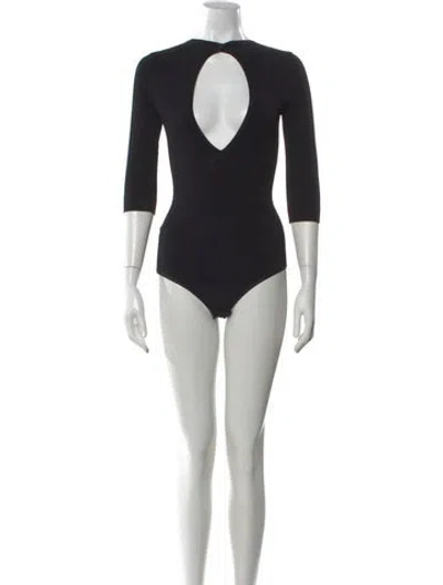 Pre-owned Alaïa Plunge Neckline Three-quarter Sleeve Bodysuit In Black