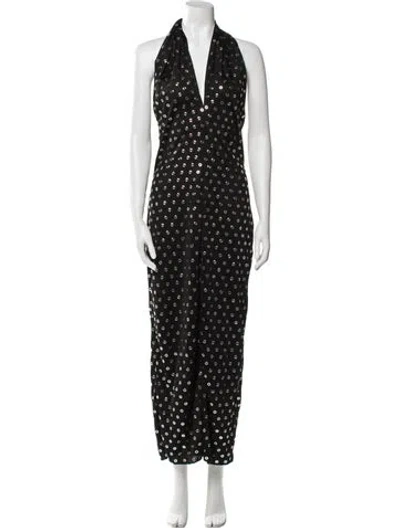 Pre-owned Alaïa Polka Dot Print Long Dress W/ Tags In Black