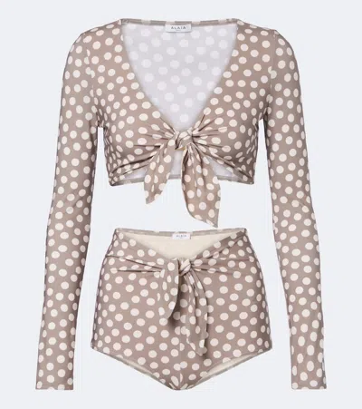 Alaïa Long-sleeve Bikini Set In Neutral