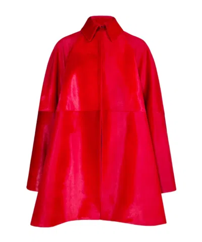Alaïa Pony Calfskin A-line Coat In Red