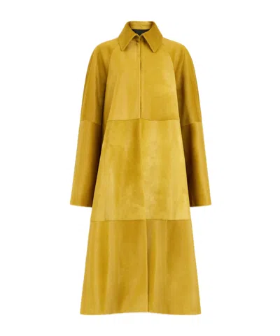 Alaïa Pony Calfskin Long A-line Coat In Yellow