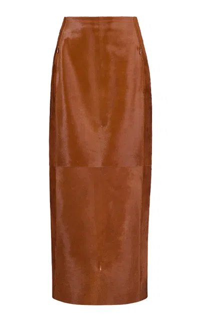 Alaïa Pony Hair Midi Pencil Skirt In Brown