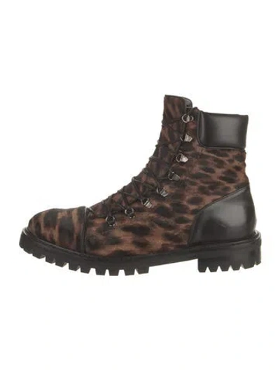 Pre-owned Alaïa Ponyhair Animal Print Combat Boots In Multi