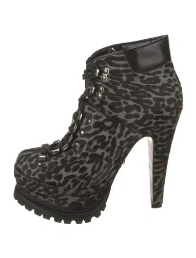 Pre-owned Alaïa Ponyhair Animal Print Lace-up Boots In Grey