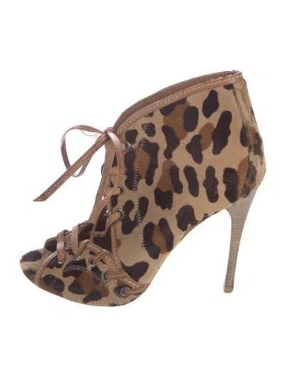 Pre-owned Alaïa Ponyhair Animal Print Lace-up Boots In Neutral