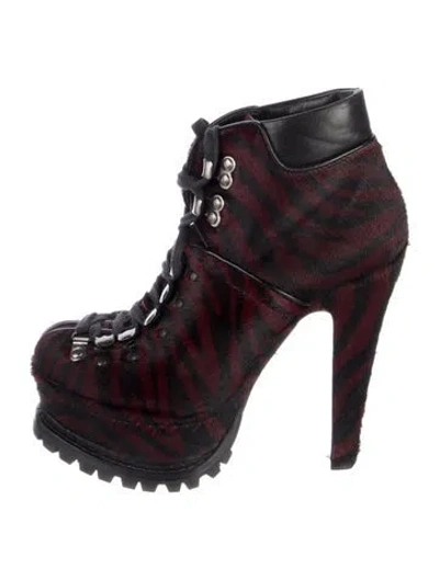 Pre-owned Alaïa Ponyhair Animal Print Lace-up Boots In Red
