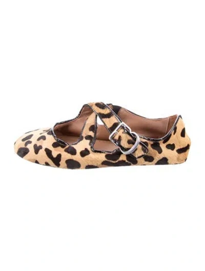 Pre-owned Alaïa Ponyhair Animal Print Mary Jane Flats In Neutral