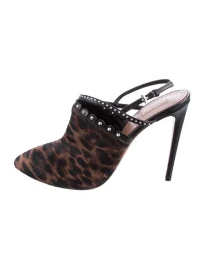 Pre-owned Alaïa Ponyhair Animal Print Mules In Black