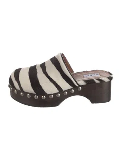 Pre-owned Alaïa Ponyhair Animal Print Mules In Black