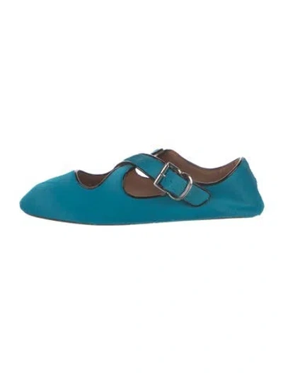 Pre-owned Alaïa Ponyhair Fur Trim Ballet Flats In Blue