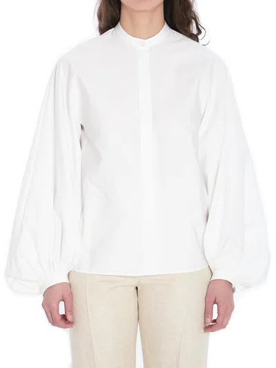 Alaïa Womens Blanc Balloon-sleeve Relaxed Cotton Shirt In White
