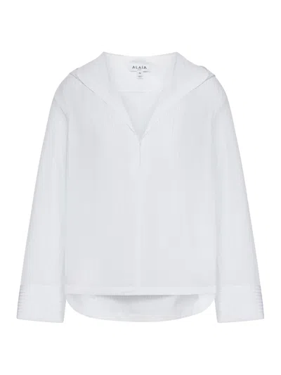 Alaïa Poplin Hooded Shirt In White