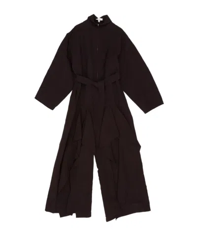 Alaïa Poplin Ruffle Jumpsuit In Burgundy
