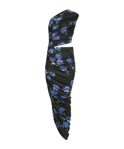 Alaïa Printed Cutout Dress In Black/blue
