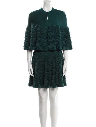 Pre-owned Alaïa Printed Ruffle Embellishment Dress Set In Green