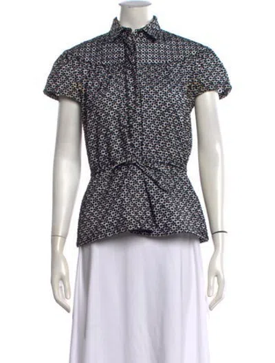 Pre-owned Alaïa Printed Short Sleeve Blouse In White