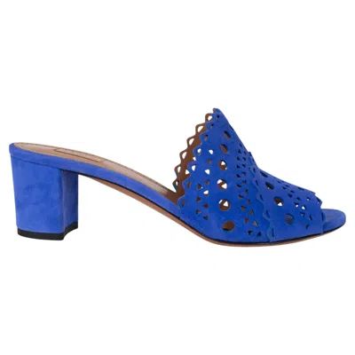 Pre-owned Alaïa Alaia Purple Blue Suede Vienne Laser Cut Mule Sandals Shoes 38