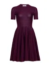 Alaïa Womens Aubergine Skater Flared Wool Mini Dress In Purple