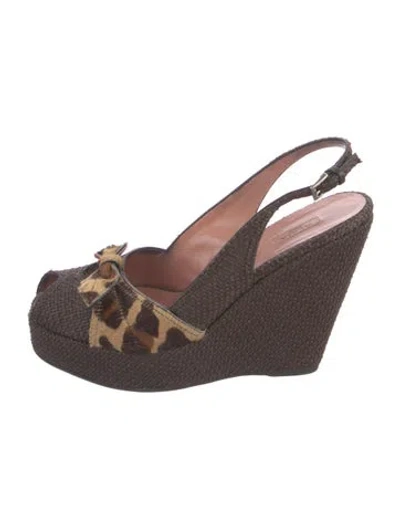 Pre-owned Alaïa Raffia Animal Print Slingback Pumps In Brown