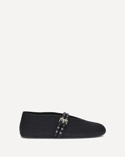 Alaïa Raffia Ballerinas In Black