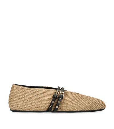 ALAÏA RAFFIA-LEATHER BALLET FLATS