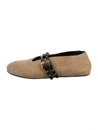 Pre-owned Alaïa Raffia Leather Trim Embellishment Ballet Flats In Neutrals