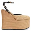 Alaïa Leather-trimmed Raffia Wedge Sandals