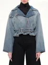 Alaïa Denim Jacket Reversible Design Buckle Belt In Blue